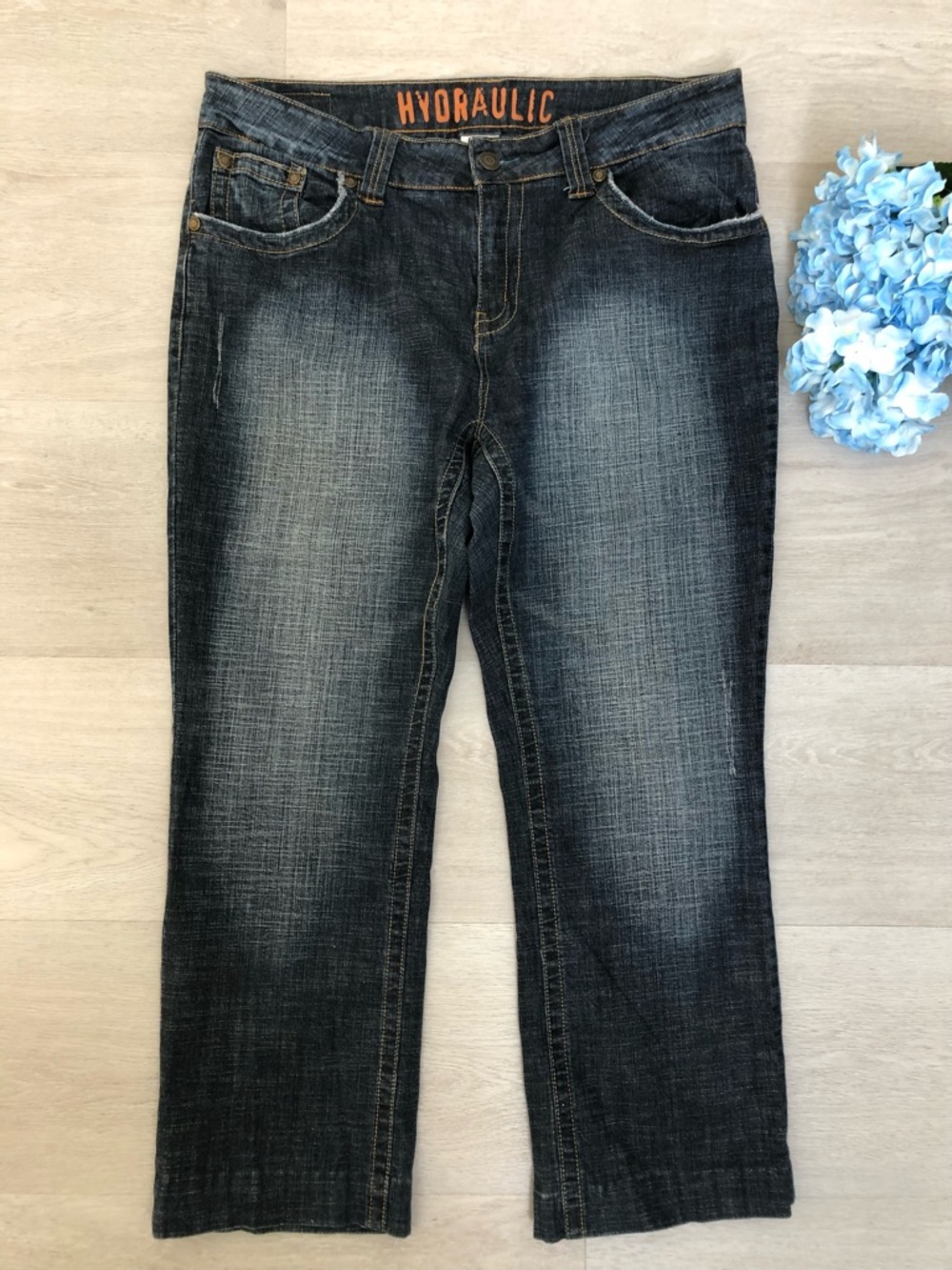 Hydraulic Edgy Embroidered Pocket Premium Denim Ankle Jeans Size 18W